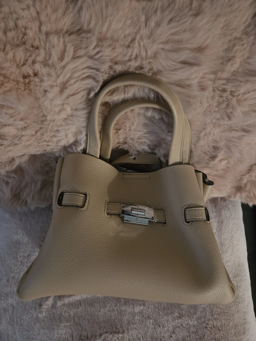 DKNY Pebbled Satchel in Beige-Tan with Silver Hardware